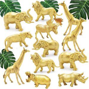 Metallic Gold Plastic Animal Figurines Toy 12PCS Jumbo Safari Zoo Animal Figures